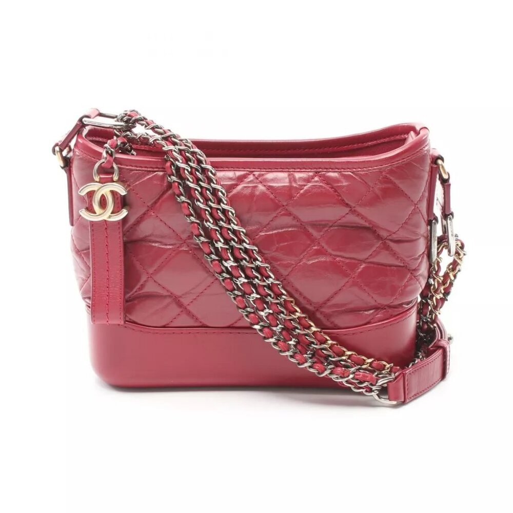CHANEL Gabriel De Chanel Small Hobo chain Shoulder Bag Aged calfskin Red